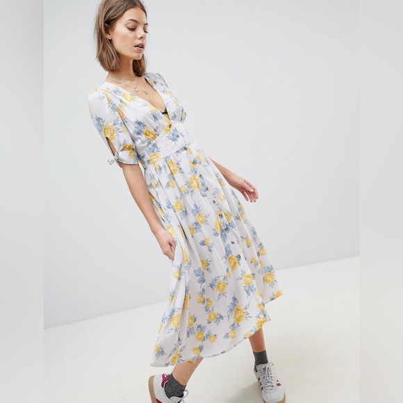 Free People Dresses & Skirts - Free People Love of my Life Yellow Floral Print Midi Dress Women’s Size Large